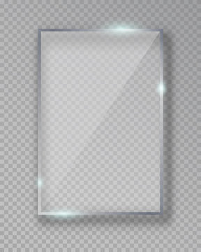 Vector rectangle shiny glass frame isolated on fake transparent background