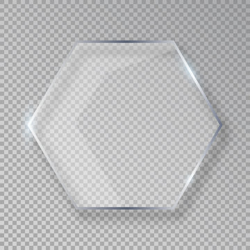 Vector hexagon shiny glass frame isolated on fake transparent background