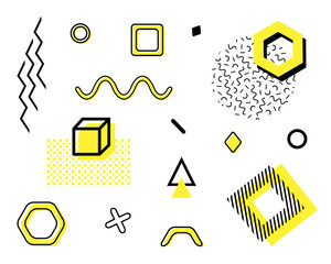 Vector set with trendy geometric shapes. Retro funky graphic, 90s and 80s design elements for magazine, leaflet, billboard, print, cover, banners