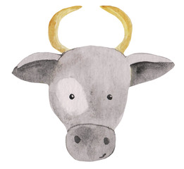 Portrait of a cartoon cow. watercolor illustration for prints, cards, posters and magazines