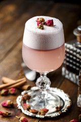 pink cocktail with roses