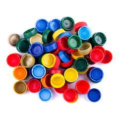a bunch of plastic bottle caps