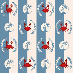 Nautical pattern, Seamless vector illustration with abstract crabs and palm trees