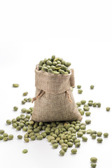 Green soybeans on a white background