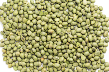 Green soybeans on a white background