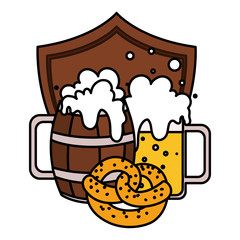 mugs of beer with foam in white background