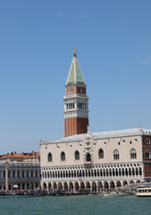 Bell tower of Saint Mark and the ancient Ducal Palace in Venice
