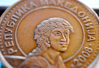 macedonian coin , denar close up