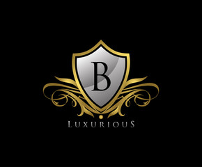 Luxury Gold Shield B Letter Logo Icon. Elegant B Letter Icon.