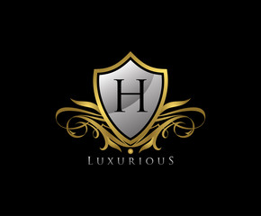 Luxury Gold Shield H Letter Logo Icon. Elegant H Letter Icon.