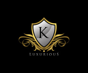 Luxury Gold Shield K Letter Logo Icon. Elegant K Letter Icon.