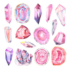 Set of  bright watercolor crystals