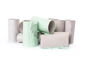 Empty Toilet Rolls Stack Up On a white Background