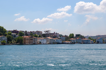 Fototapeta premium Sea front landscape of Istanbul historical part, Turkey famous city. Tourist Istanbul city landscape. Istanbul landscape, Turkey.