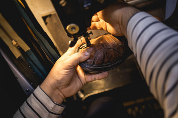 Traditional shoe making in workshop,stock photo