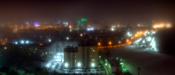 nightclub city in fog panorama 2