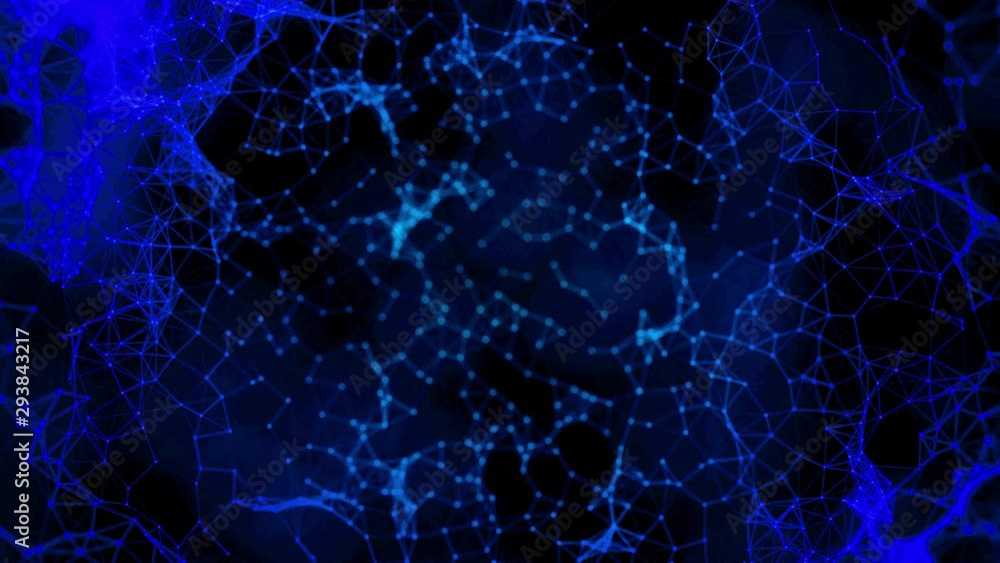 Poster abstract neural connections on black background. animation. moving chains or connections of points a