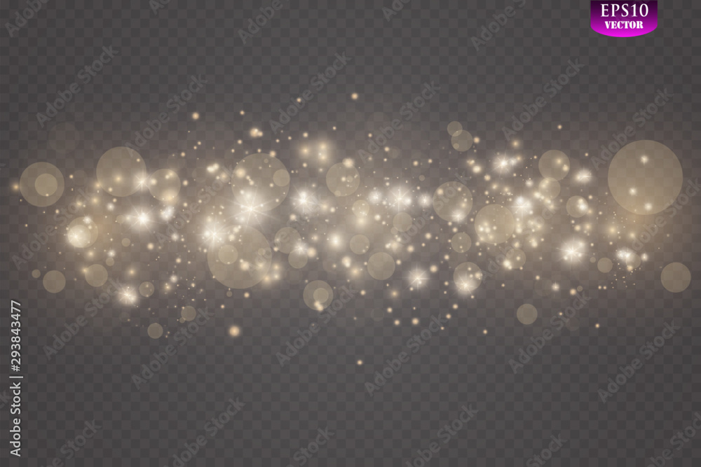 Wall mural the dust is yellow. yellow sparks and golden stars shine with special light. vector sparkles on a tr