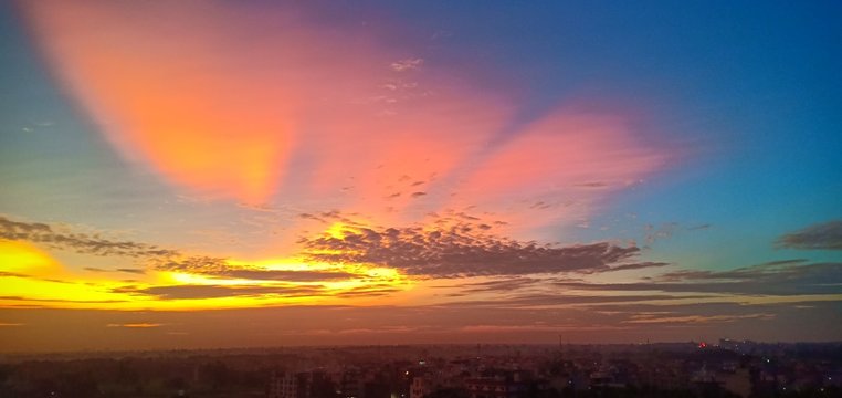 sunset over the city panoramaic