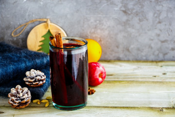 Mulled wine on rustic table