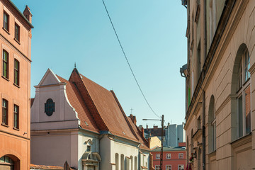 Fototapeta na wymiar POZNAN, POLAND - September 2, 2019: Antique building view in Old Town Poznan, Poland