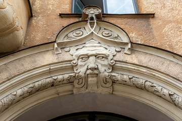 Ornate facade of an art nouveau building in Riga, Latvia, Baltic States, Europe