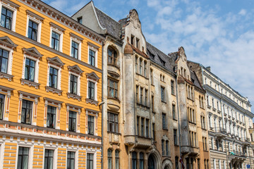 Ornate facade of an art nouveau building in Riga, Latvia, Baltic States, Europe