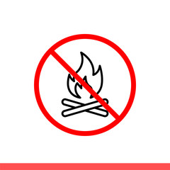 No fire icon in modern flat design isolated on white background, forbidden bonfire vector illustration for web site or mobile app