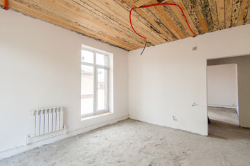 Russia, Moscow- May 05, 2018: interior room apartment. standard repair decoration in townhouse. self-finish rough repair