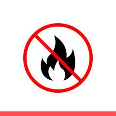 No fire icon in modern flat design isolated on white background, forbidden bonfire vector illustration for web site or mobile app