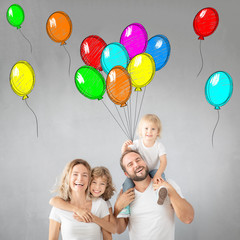 Parents with children having fun at home