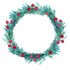 watercolor christmas wreath isolated on white background