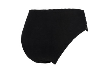 Beautiful female lacy black panties isolated on white background. Sexy underwear