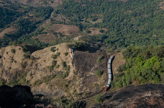 Toy Train in the valley at Matheran Hill station,Thane,Maharashtra,India