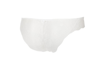 Beautiful female lacy white panties isolated on white background. Sexy underwear