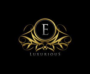 Classy E Letter Luxury Boutique , Heraldic, Royal, Decoration, Boutique Logo. Interior Icon. Fashion, Jewelry, Beauty Salon, Hotel Logo. Cosmetics, Spa Logo. Resort and Restaurant Logo. 