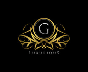 Classy G Letter Luxury Boutique , Heraldic, Royal, Decoration, Boutique Logo. Interior Icon. Fashion, Jewelry, Beauty Salon, Hotel Logo. Cosmetics, Spa Logo. Resort and Restaurant Logo. 