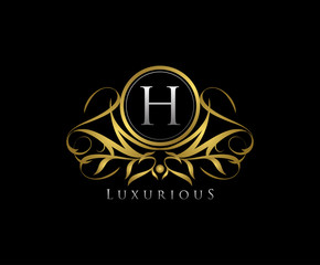 Classy H Letter Luxury Boutique , Heraldic, Royal, Decoration, Boutique Logo. Interior Icon. Fashion, Jewelry, Beauty Salon, Hotel Logo. Cosmetics, Spa Logo. Resort and Restaurant Logo. 