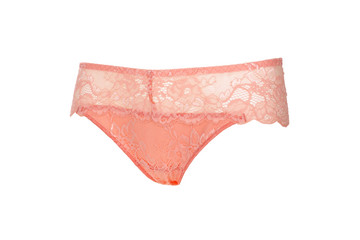 Beautiful female lacy orange panties isolated on white background. Sexy underwear