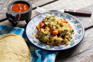 Mexican food: Scrambled eggs with chaya