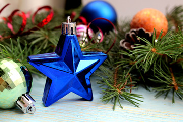 toy, star, ribbon, decoration, christmas, background, branch, bright, celebration, christmas decoration, close-up, decoration, decorative, design, festive, gift, sparkle, green, holiday, light, new ye