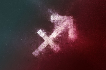 Sagittarius Zodiac Sign White Red. Night sky Abstract background © allexxandarx