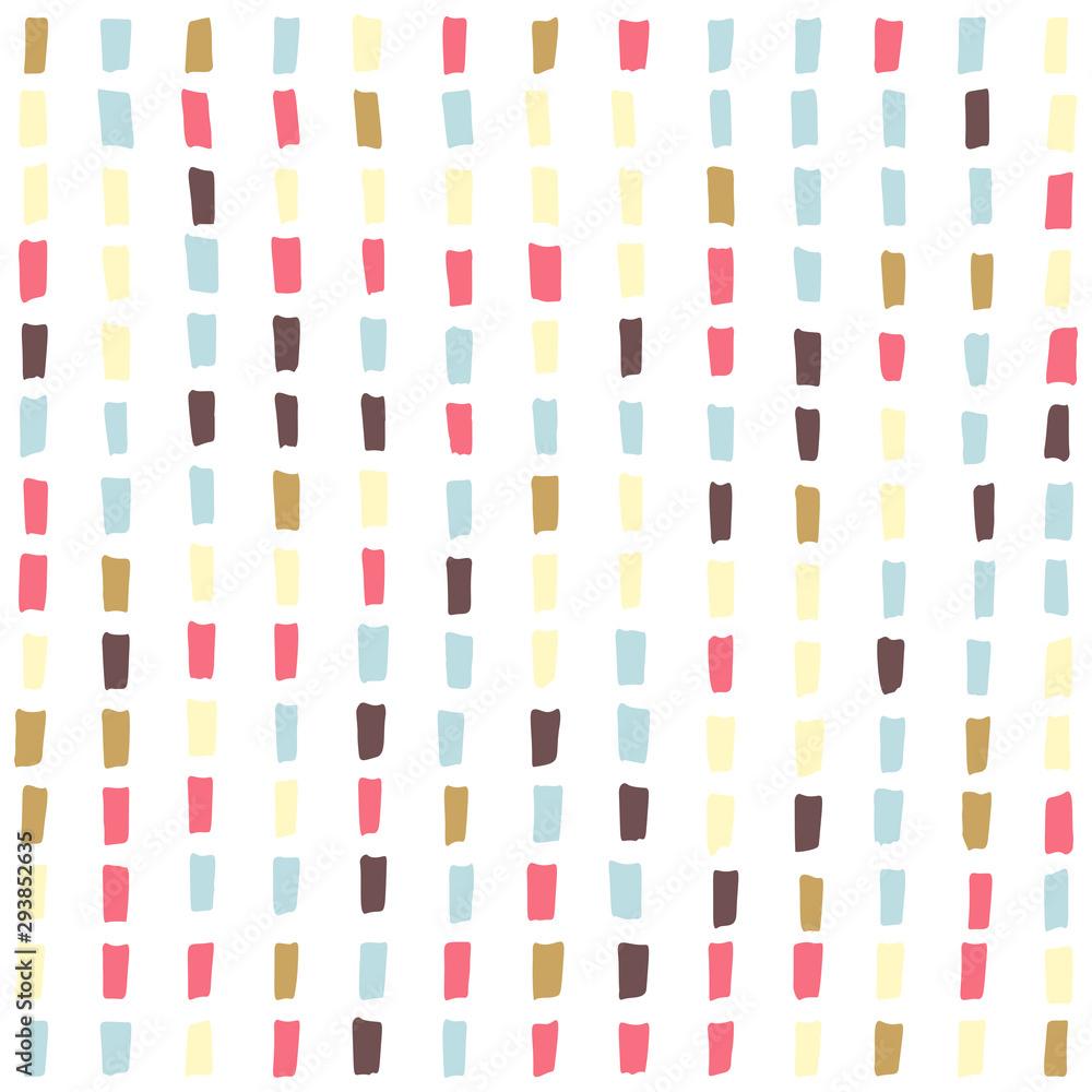Poster Geometric vector seamless pattern with simple shapes . Hand drawn colorful marker marks - squares and lines on white background.