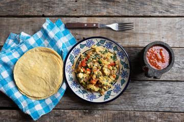 Mexican food: Scrambled eggs with chaya