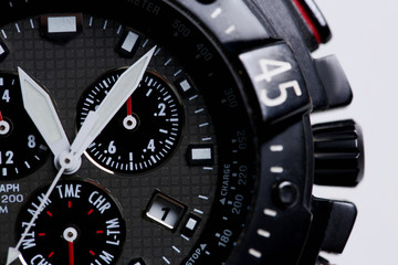 Fashionable modern wrist business watch shop closeup