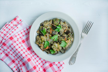 Eggplant salad with herbs and garlic. Traditional greek cuisine.