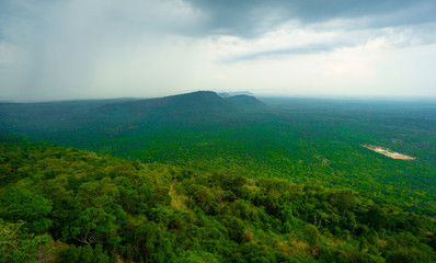 Landscape of Pha Taem National Park in cloudy day in Ubon Ratchathani province, Thailand
