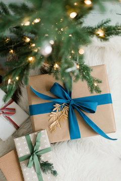 Presents Under The Christmas Tree Seen From Above