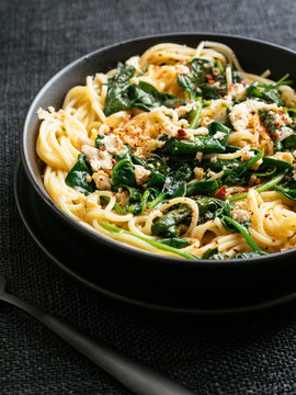 Garlicy Spinach on Spaghetti