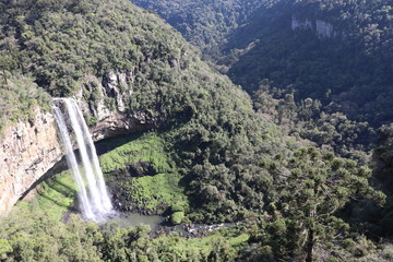  A panorama of the Caracol Waterfall seen from the Caracol Park Lookout, where you can have a privileged view of the waterfall, valley and native forest.